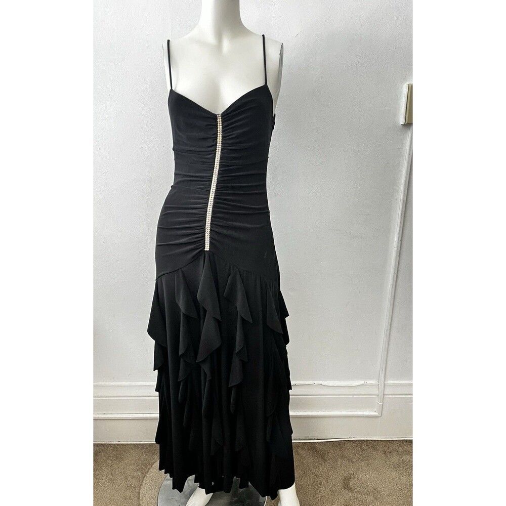 90s Scott Mcclintock Cocktail Dress 6P Black Rhinestone Homecoming Gala Formal